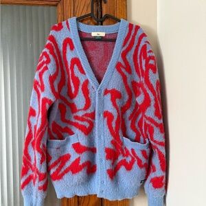 Blue and Red Patterned Cardigan